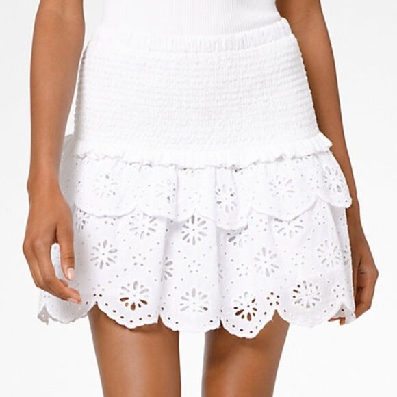 MICHAEL Michael Kors Dresses & Skirts - Michael Michael Kors Eyelet Cotton Lace Mini Skirt Smock White Tiered Ruffle XS